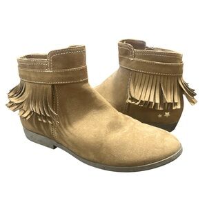 H&M KIDS Brown Fringed Ankle Boots Side Zipper Sueded Gold Star size US 1.5